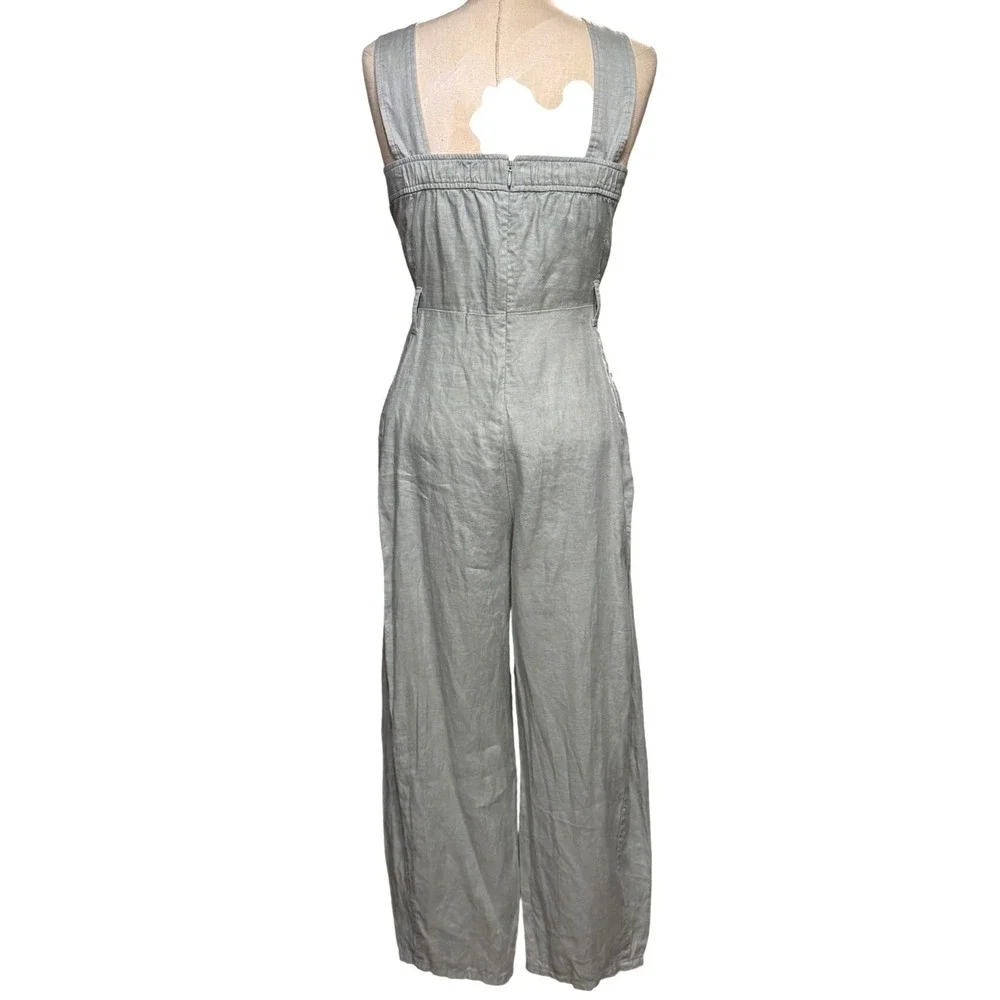 Everlane 4 Flax Linen Wide Leg Jumpsuit Pastel Mint Summer Minimalist Granola